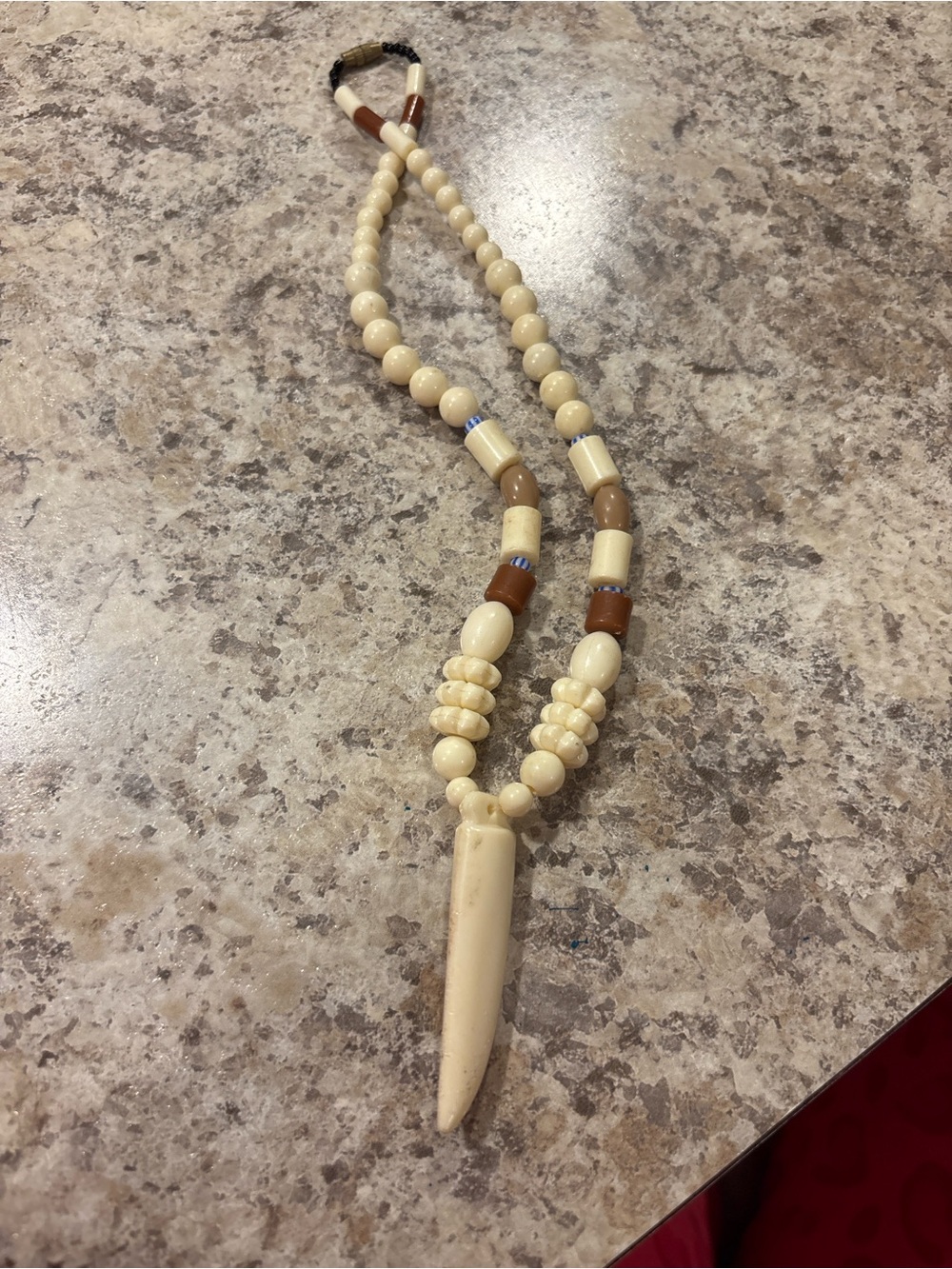Beige and Brown Beaded Pendant Necklace - Unbranded